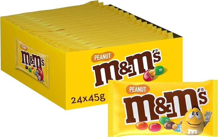 M&M's Penaut 45 gramos - Cacahuete recubierto de chocolate con caramelo - Estuche de 24 unidades