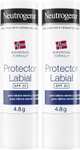 Neutrogena Fórmula Noruega Protector Labial SPF 20 (2 x 4,8 g), bálsamo labial para labios secos y agrietados, protector solar para labios