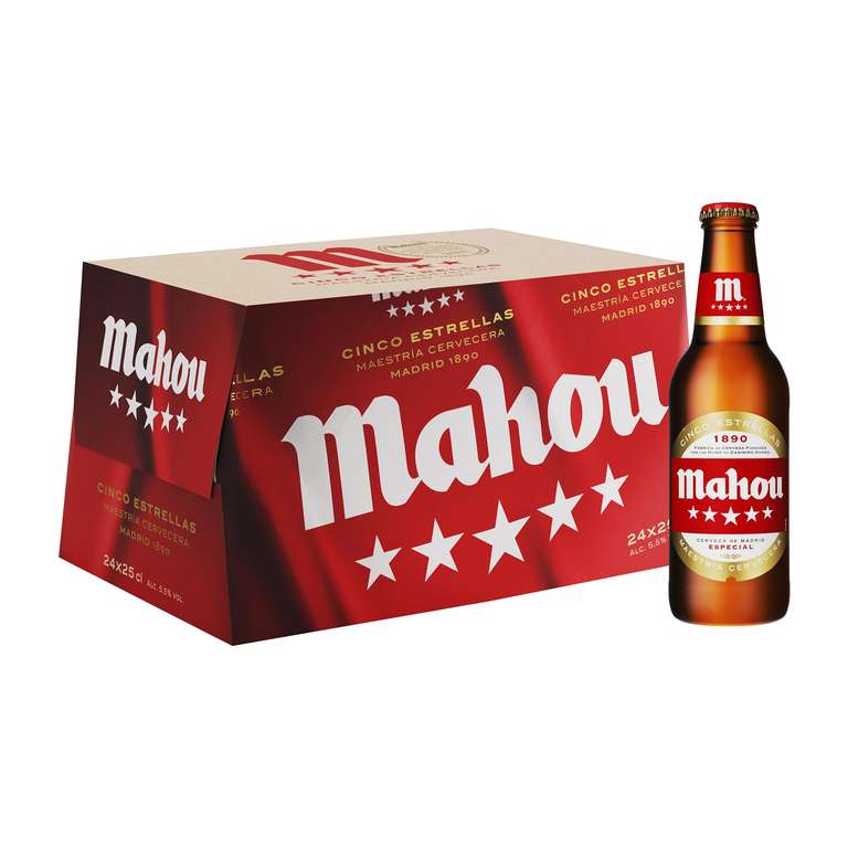 Mahou 5 Estrellas, Pack de 24 Botellas x 25 cl,