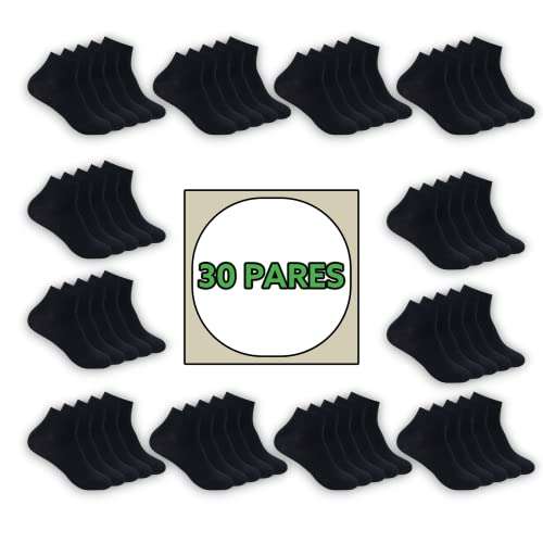 30 Pares de Calcetines Tobilleros Cortos Unisex Negros/Blancos