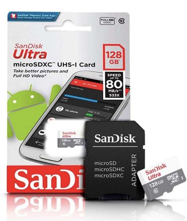 SANDISK Ultra MICROSDXC 128GB + SD Adapter 100MB/S Class 10 UHS-I - Tablet Packaging