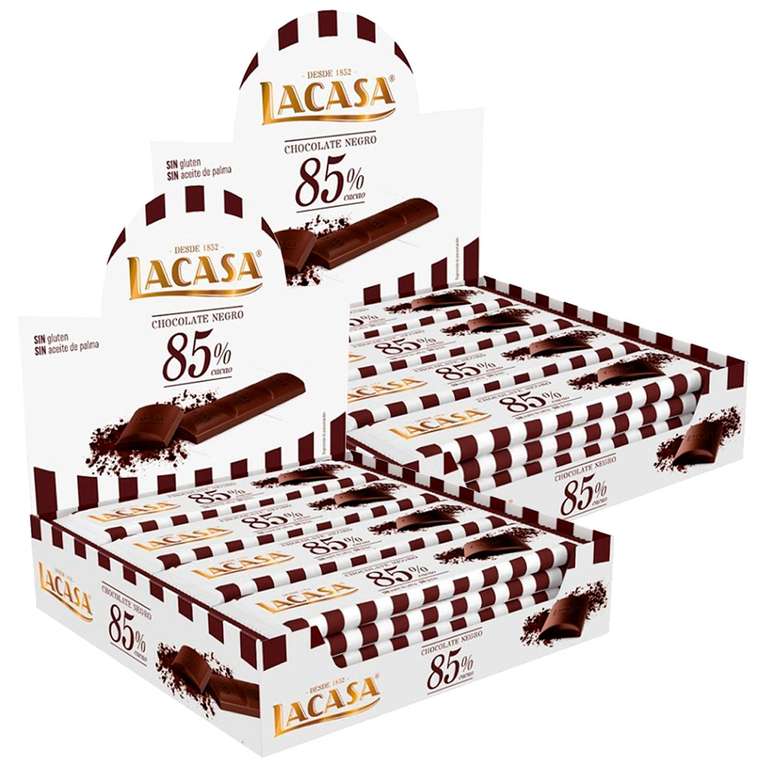2x estuches de 16 chocolatinas Lacasa chocolate negro intenso 85% y envío gratuito