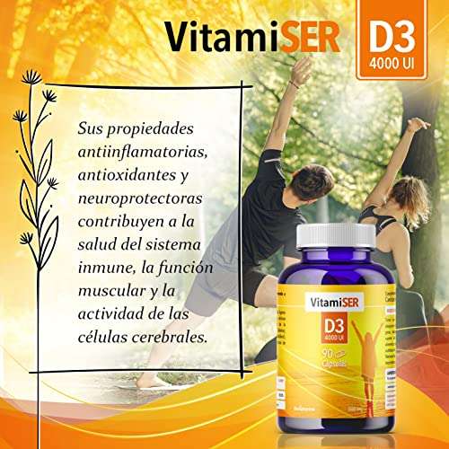 Vitamina D3 4000 UI | Vitamiser | 90 cápsulas para 3 meses | Vitamina D Natural | Indicado para las articulaciones y huesos.