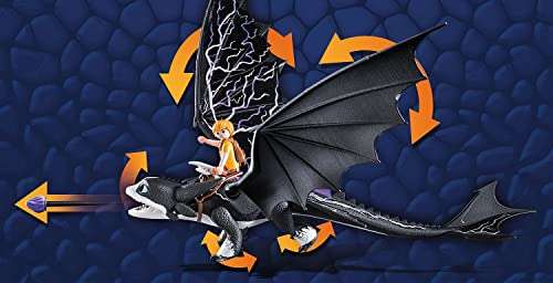 PLAYMOBIL DreamWorks Dragons 71081 Dragons: The Nine Realms - Thunder & Tom, Dragón de Juguete con función de Disparo,