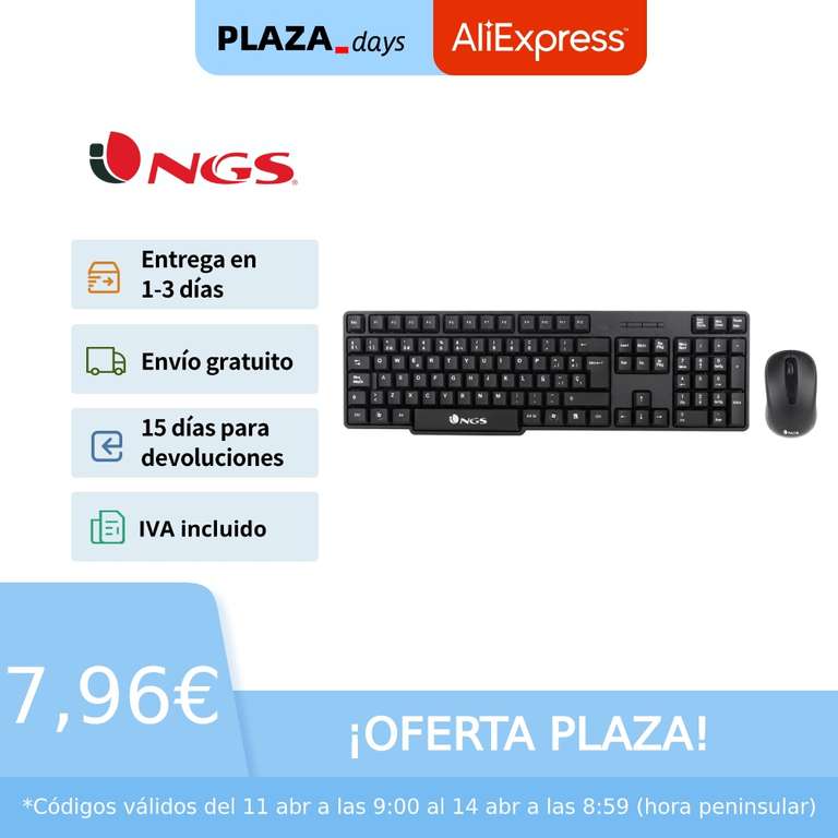 NGS EUPHORIA- Kit de Ratón y Teclado Inalámbrico de 2.4 GHz, QWERTY Español (11/4 a las 09:00) desde España