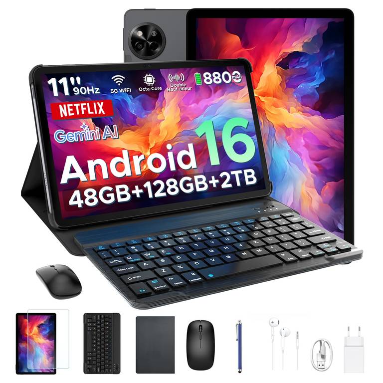Tablet 11 Pulgadas, 48GB RAM + 128GB ROM/2TB TF, 90Hz, T7250 Octa-Core, 8800mAh, 13MP+5MP