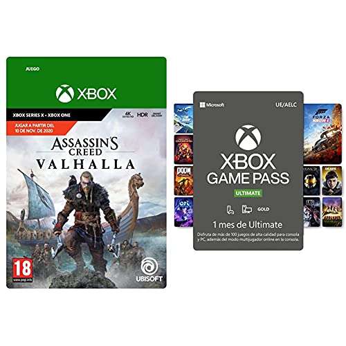 Ubisoft Spain Assassin's Creed Valhalla Standard Edition | Xbox Código de descarga + Microsoft Suscripción Xbox Game Pass Ultimate 1 Mes