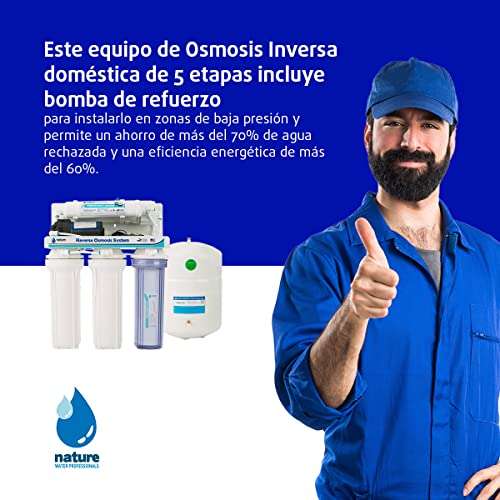 Equipo de Osmosis Inversa - Kit para Osmosis de 5 Etapas - Capacidad para 6 L - Incluye Membrana de 75GPD, Deposito de Agua, Bomba y Filtros