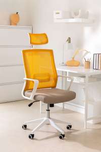 Silla de oficina con ruedas y reposabrazos Teill Colors naranja albaricoque - beige lino