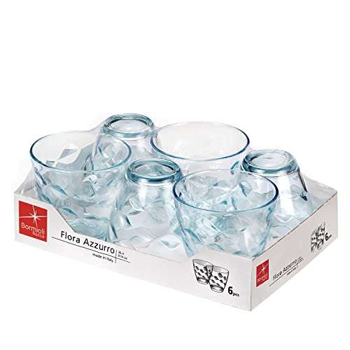 Bormioli Rocco 1662017 Flora - Pack de 6 Vasos de Agua de cristal, 26 cl, color azul