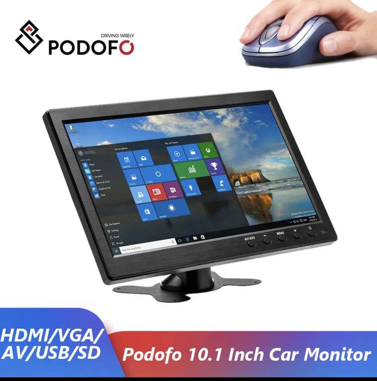 Podofo - Pantalla externa 10,1 “ HDMI / VGA / AV / USB / SD