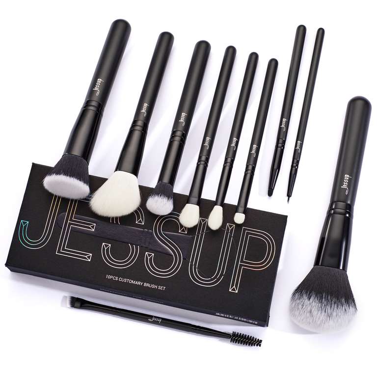 Jessup-brochas de maquillaje, 10 piezas, natural, sintético, base en polvo, mezcla, colorete, sombra de ojos, delineador lápiz de cejas T323