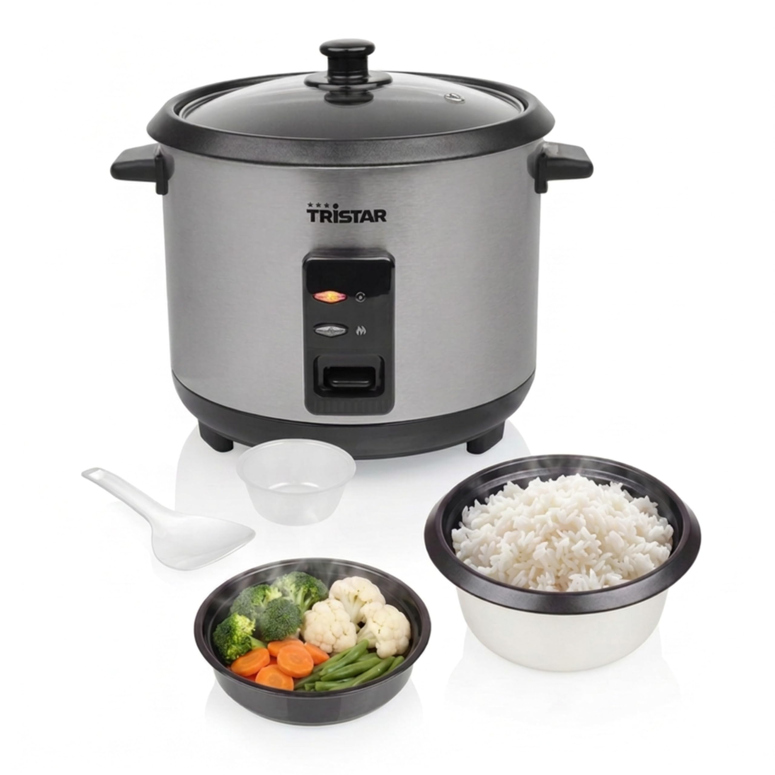 Olla Arrocera, 1,5 L de Capacidad, Carcasa de Acero Inoxidable, Bandeja de Vapor, Apagado Automático, Función Mantener Caliente