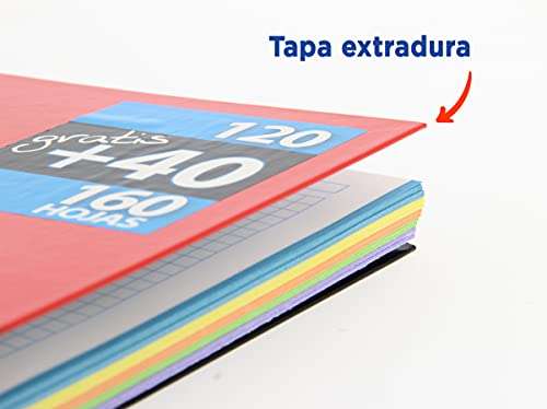 Enri, Cuadernos A4 Cuadrícula 5x5, Tapa Extradura, 120+40 Hojas. Pack 5 Libretas