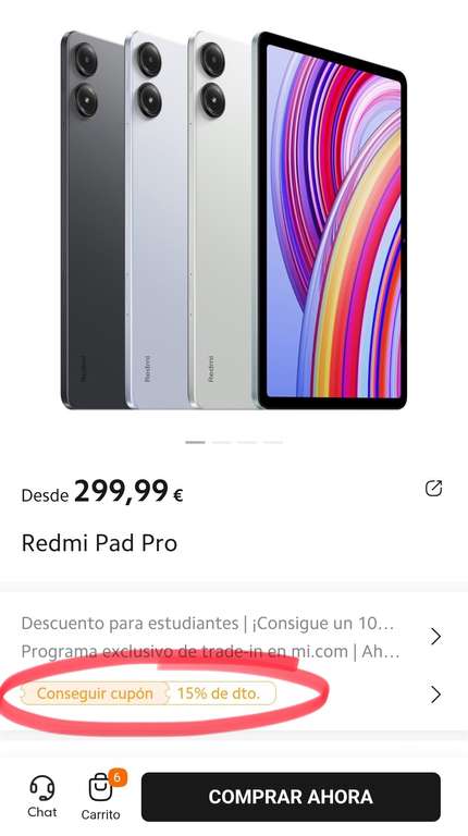 Redmi Pad PRO (6Gb 128Gb) + Cargador 33W (185€ con Mi Points)