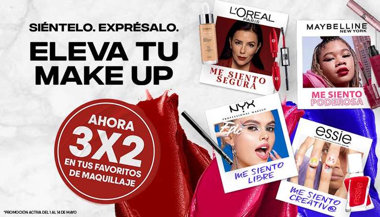 3x2 en maquillaje Essie,Loreal,Maybelline y Nyx + Envio gratis a tienda