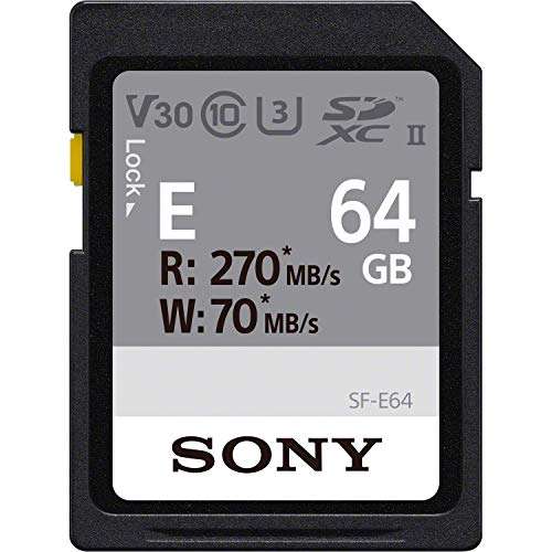 Tarjeta de memoria Sony 64 GB, Lectura de 270 MB/S, Escritura 70 MB/S, SFE64)