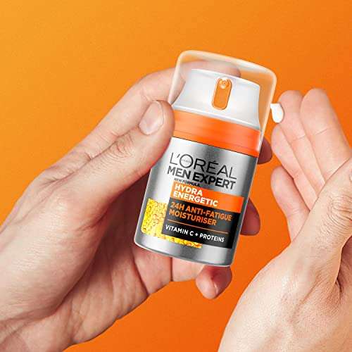 L'Oréal Men Expert Crema hidratante antifatiga para hombre con Vitamina C, Combate la apariencia de ojeras e hidrata la piel - 50 ml