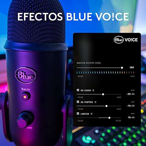 Blue Yeti negro + filtro blue pop + Temas Exclusivos de Streamlabs