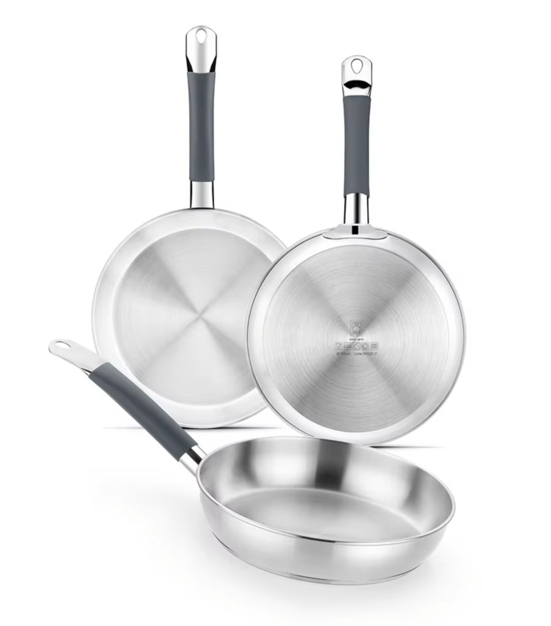 BRA Master – Set de 3 Sartenes Acero Inoxidable 18/10 (20-24-26 cm) – Sin Antiadherente, Libres de PFAS – Apto para Inducción y Horno