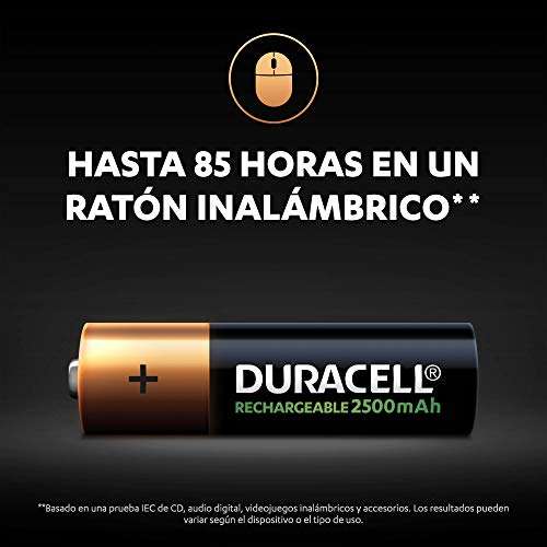 Duracell - Pilas Recargables AA 2500 mAh, paquete de 4