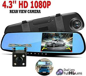 Dashcam de Espejo retrovisor + cámara trasera 1080p Video Full HD