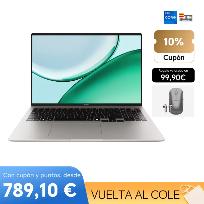 HONOR MagicBook 16 2026 - Ultra 5 325 | 16GB RAM LPDDR5x 7467 MT/s | 512GB | Batería 80Wh | 16" WUXGA | W11 H + HONOR CHOICE MouseBuds Pro