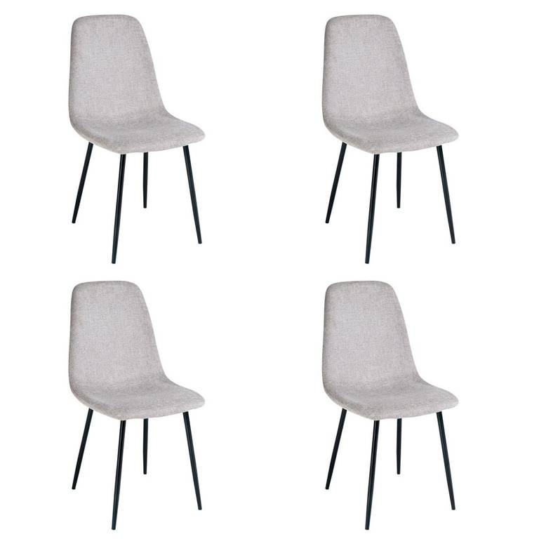 4 sillas de comedor Lina gris tapizadas en lino con patas metálicas negras | Sillas ligeras de