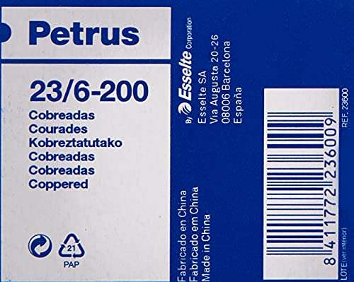 Petrus 23600, Grapas 23/6-200, Hasta 20 hojas, 6 mm, 1 caja de 1000 grapas