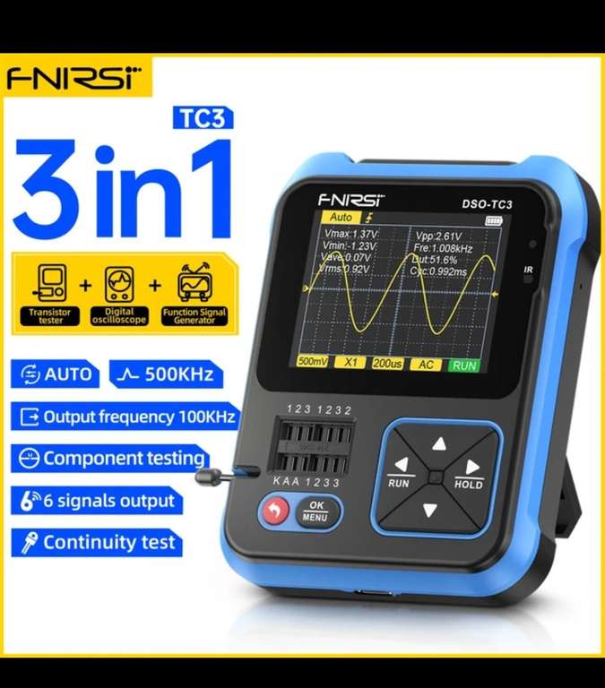 FNIRSI-osciloscopio Digital DSO-TC3, probador de transistores, generador de señal de función 3 en 1