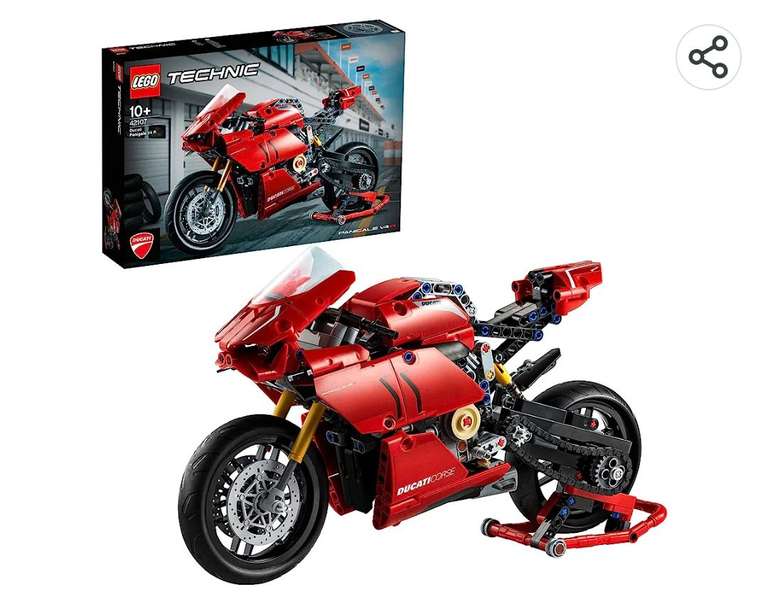 LEGO 42107 Technic Ducati Panigale V4 R, Moto de Juguete Roja, Maqueta para Construir y Decorar