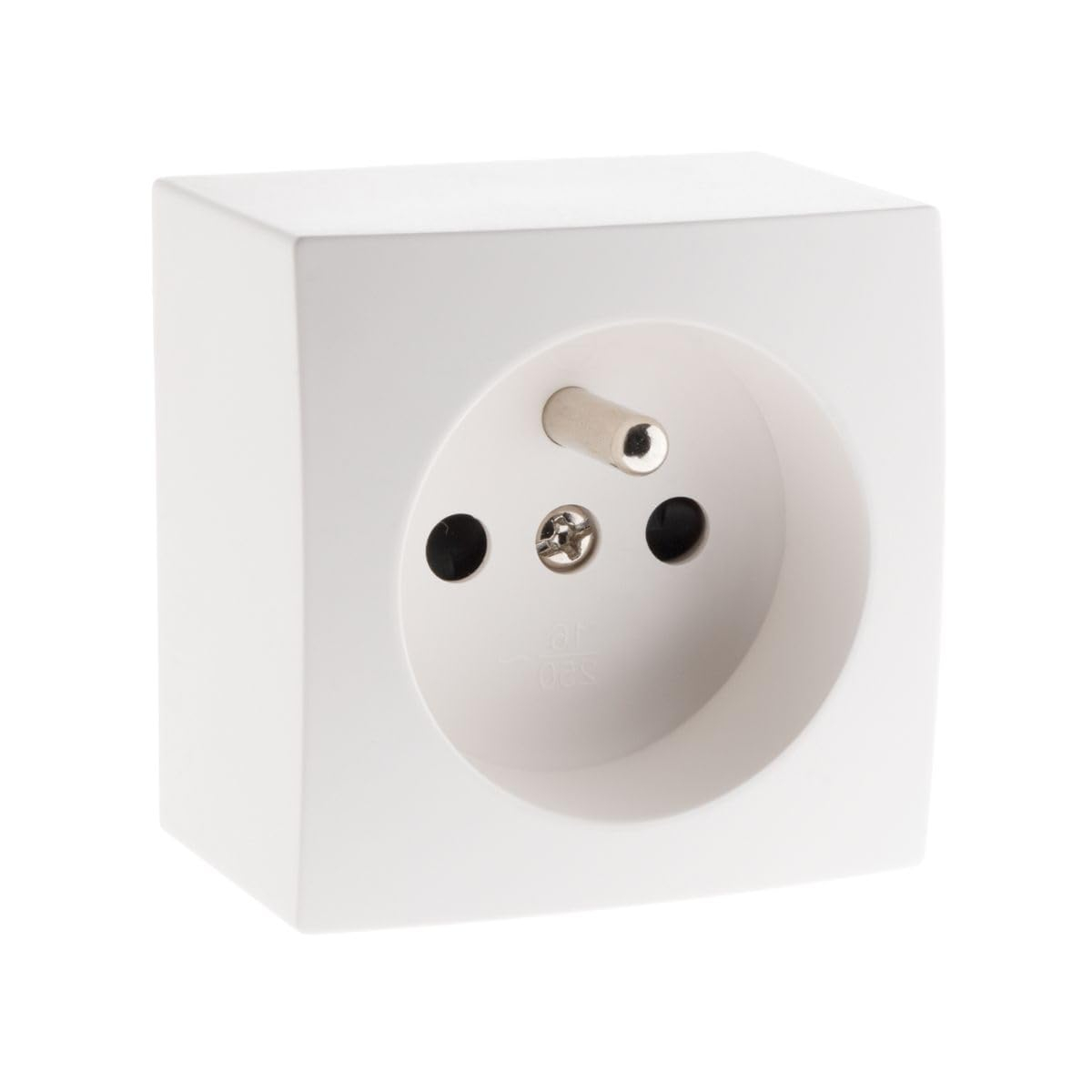 Zenitech Presto - Enchufe 16 A 2 P+T simple (sobresaliente), color blanco; Clase Energetica A