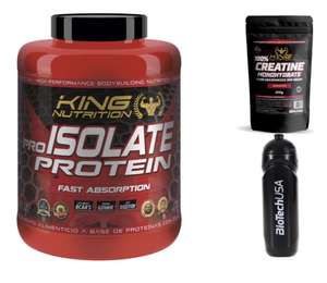 KING NUTRITION - 2KG 100% Proteina Isolatada + 300g Monohidrato Creatina + Bidon 750ml [25€ NUEVO USUARIO]