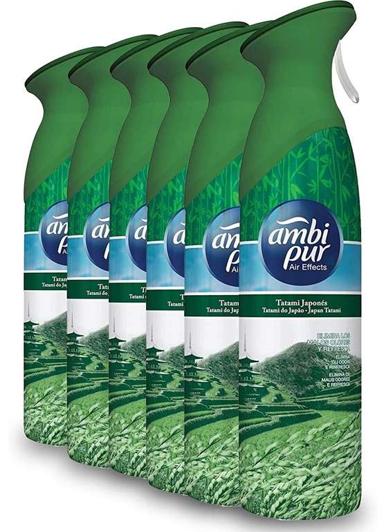 Ambipur Ambientador Casa Spray 1.8 L (6 x 300 ml), Elimina los Malos Olores, Fragancia Tatami Japonés, Mega Pack