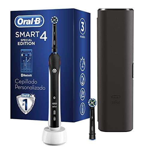 Oferta Prime: Oral-B Smart 4 Cepillo de Dientes Eléctrico con Mango Recargable, 2 recambios, Conexión con Bluetooth y Funda de Viaje, 4500N