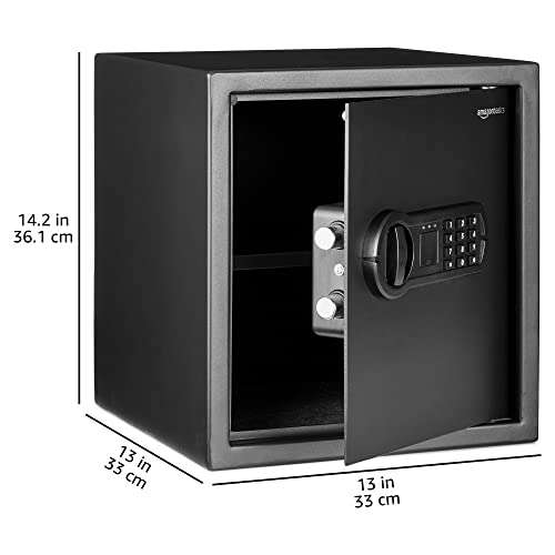 Amazon Basics Caja fuerte de acero para casa, con cierre de teclado Electrónico programable,34 L, Negro, 33 x 33 x 36 cm