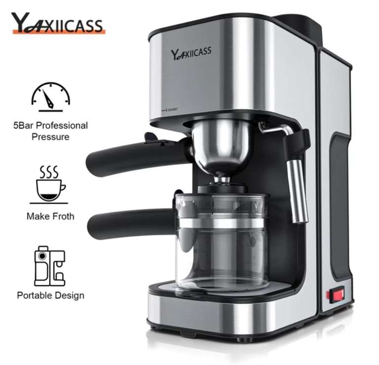 YAXIICASS-cafetera italiana 2 en 1 con Espumador de leche, máquina de café expreso portátil de acero inoxidable (Desde España)