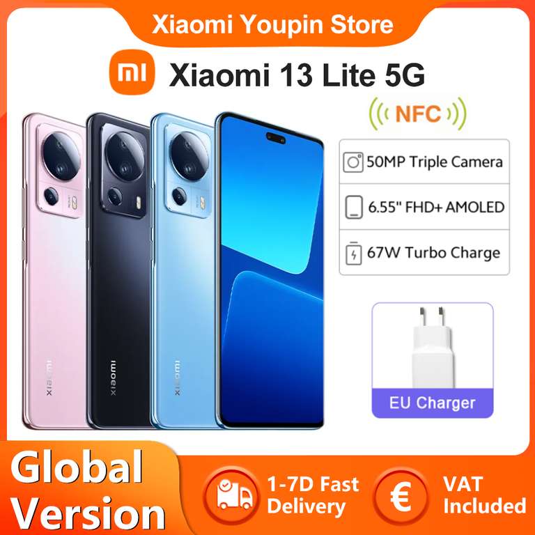 Xiaomi-Smartphone 13 Lite 5G versión Global, cámara trasera de 50MP, Snapdragon 7 Gen 1, Pantalla AMOLED de 120Hz, carga Turbo de 67W, NFC