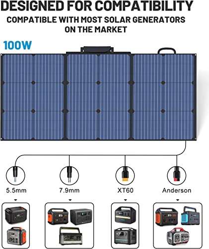 Panel Solar Plegable 100W Monocristalino Con Soporte Ajustable.