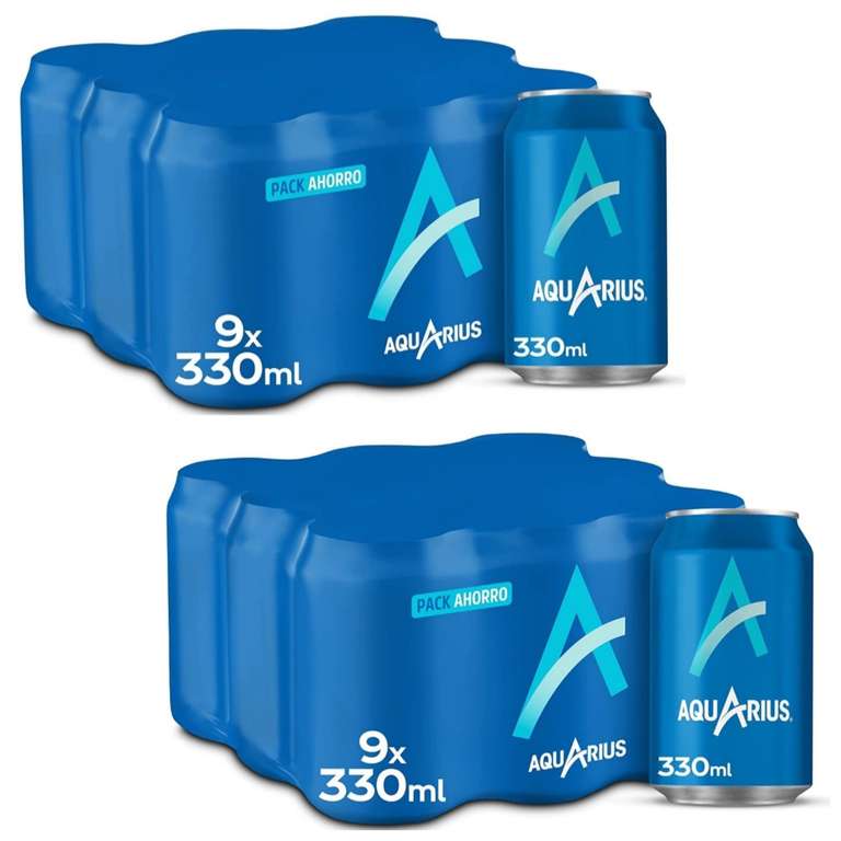 2 x Pack 9 Aquarius Limón Bebida Funcional con Sales Minerales, Baja en Calorías 330ml. [Total 18 latas. Unidad 0'60€]