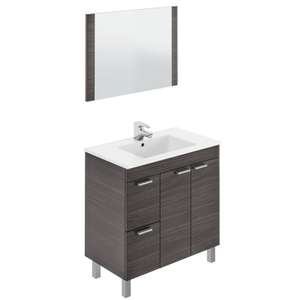 Mueble de baño con dos cajones y dos puertas con espejo incluido acabado en gris ceniza