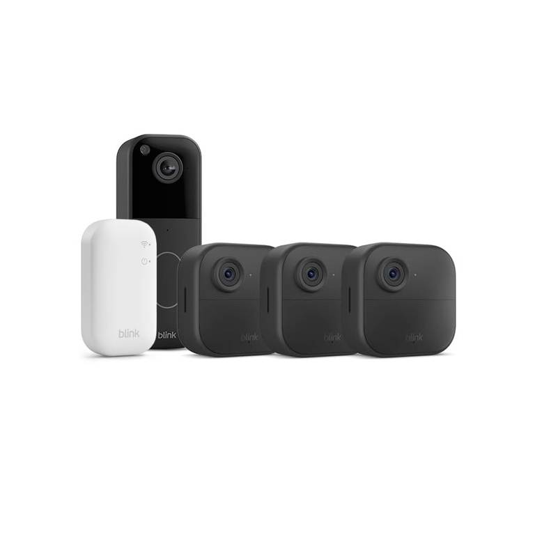 Nueva Blink Outdoor 4 + videotimbre Blink (negro): cámara de seguridad inteligente HD sin cables, 3 cámaras con Sync Module Core incluido)