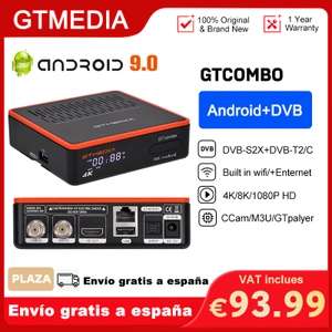 GTMEDIA-GT Combo, Decodificador con Android 9.0, 4K, 8K, Cable DVB-S2 T2, 2G + 16G,
