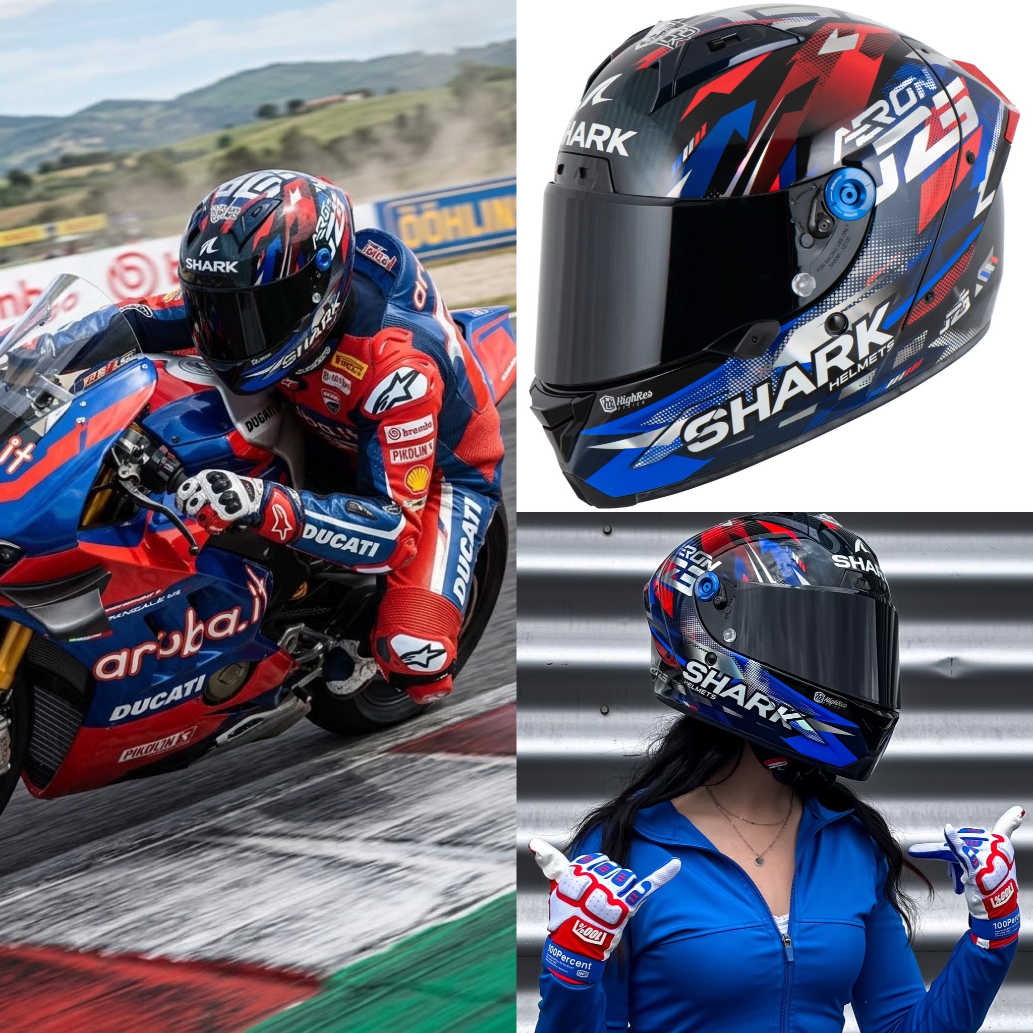 Casco de moto SHARK AERON GP "Zarco GP de Francia" | CARBONO | ECE22.06 | 2 pantallas + PinLock | Tallas de S a XL