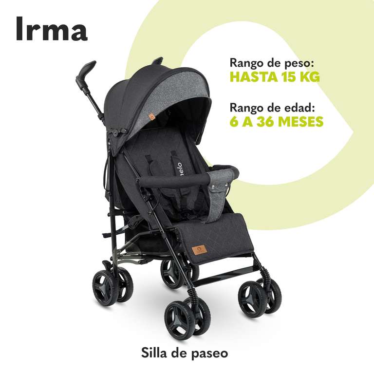 LIONELO Cochecito de bebé de Irma, hasta 15 kg, ligero y moderno, reclinable, plegable, ruedas grandes 6", cesta grande, bolsa, mosquitera