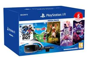 Pack VR - Sony PS VR, Para PS4/PS5, Visión 360, Camera, Negro + VRWorld + Astrobot + Golf + Moss + Blood Truth