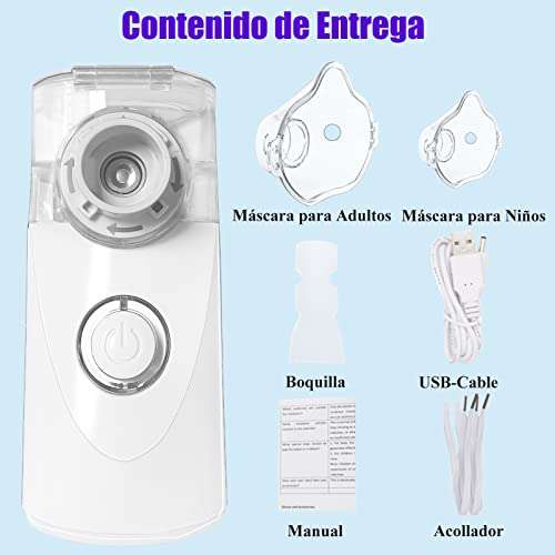 Nebulizador Eléctrico Portatil Mini, Inhalador Atomizador Silencioso Ultrasónico con Boquilla y 2 Mascarillas