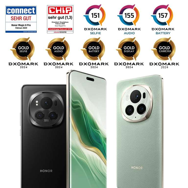 HONOR Magic6 Pro 5G Smartphone 12GB 512GB, OLED 6.8" a 120 Hz, Snapdragon 8 Gen 3, 180MP+50MP+50MP Triple Cámara Principal, IP68