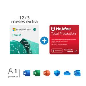Microsoft 365 Familia | Apps Office 365 | + McAfee | 6 Dispositivos | 12 Meses | Código por email 4,5 4,5 de 5 estrellas 2.155