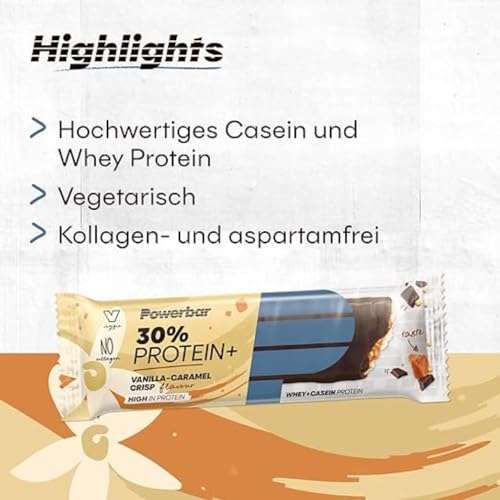 PowerBar Protein Plus 30% Vanilla-Caramel Crisp 15x55g - Barra de alta Proteína + Suero y Proteína de Caseína